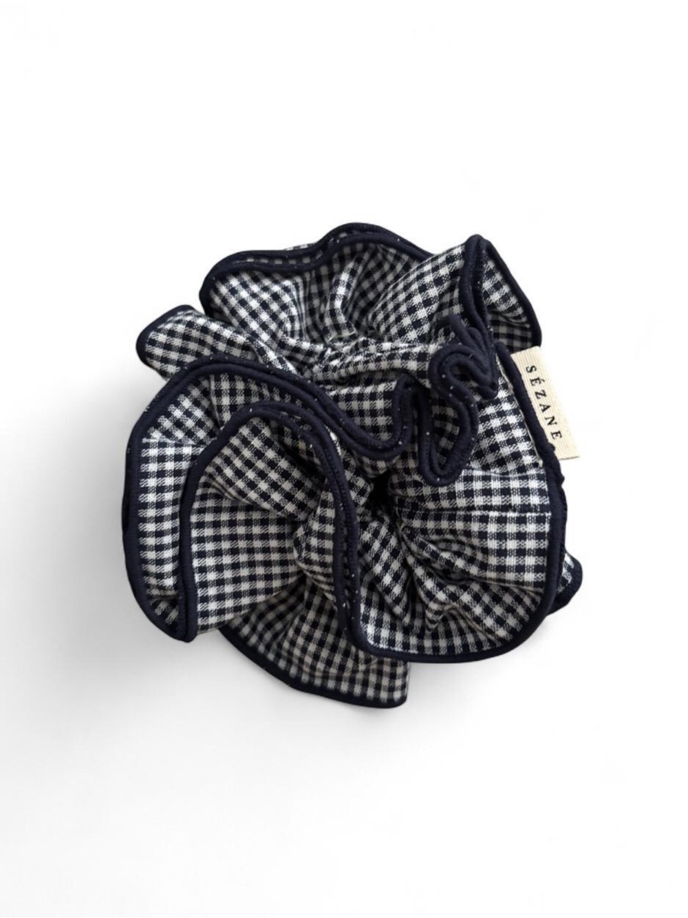 Sezane white and navy gingham scrunchie